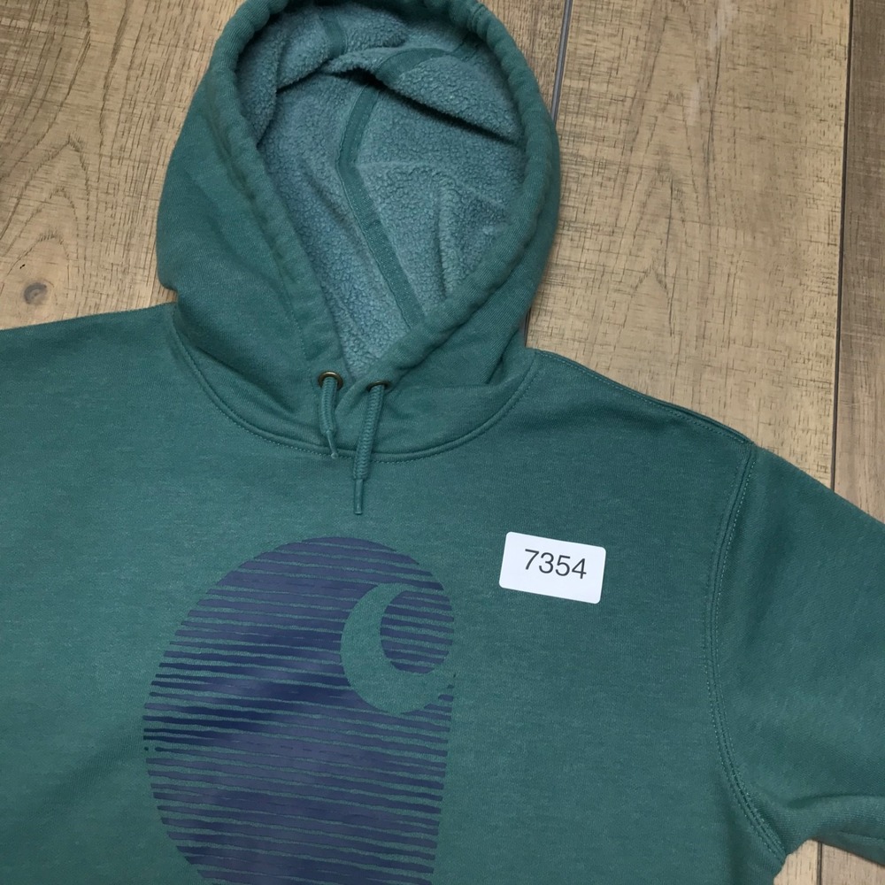 Carhartt Hoodie Sweatshirt Mens Sz S Green Rain Defender Loose Fit Logo Graphic - Picture 8 of 8